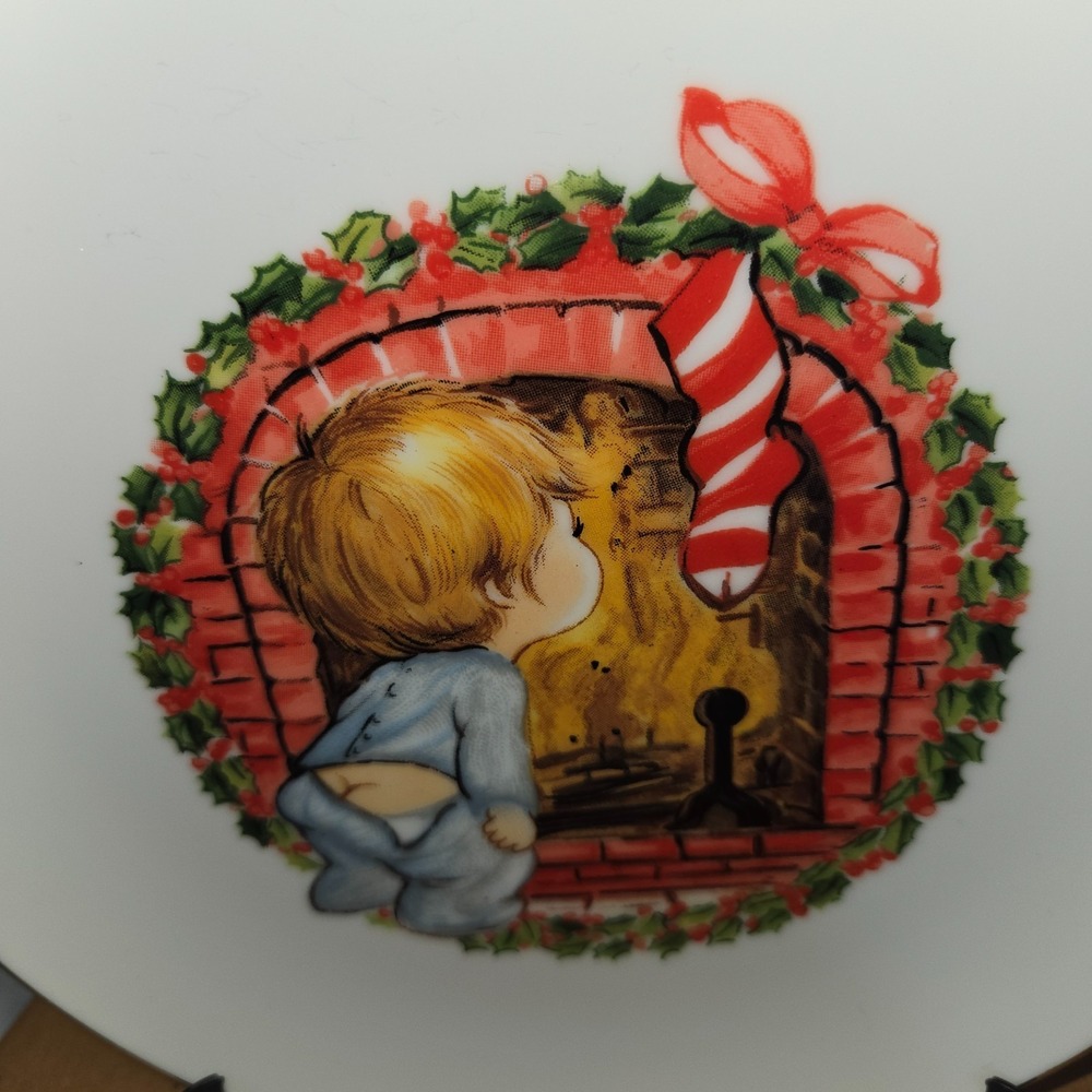 Jasco Porcelain Christmas Plates 22K Gold Edged 1982 New in Box Display Mount - Picture 3 of 12